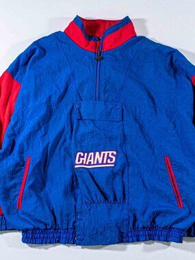 Vintage 90s New York Giants Apex One Jacket XL Full Zip Windbreaker Hooded NFL